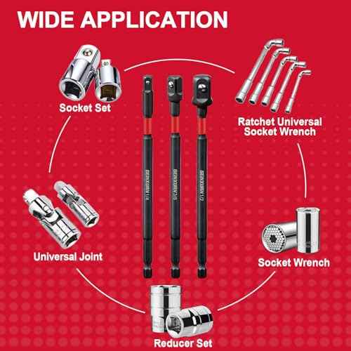 3Pcs Impact Socket Adapter Set,1/4" 3/8" and 1/2" Drive, 6Inches Extension Bit with Holder, Adapt Your Power Drill to High Torque Impact Wrench