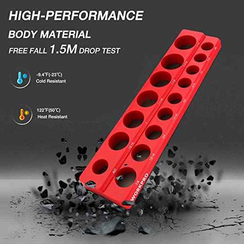 WORKPRO 1/2-inch Magnetic Socket Organizer Set, 2-Piece SAE & Metric Magnetic Socket Holders, Holds 35 Standard Sockets for Tool Box, Tool Carts (Sockets Not Included)