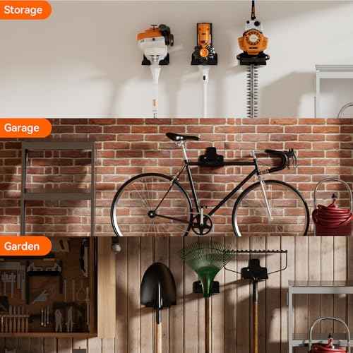 Garage Organization Storage Trimmer Rack, Garden Power Tool Hanger for Grass Trimmer, Hedge Trimmer, Garden Tools, Heavy Duty Weed Whackers Holder Wall Mounted Tool Organizer, 1 Pack