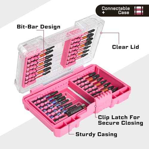 28Pieces Impact Screwdriver Bits Set, Magnetic S2 Steel Phillips/Slotted/Square/Torx Insert Power Bits Tips, Impact Bit Holder with Pink Storage Box Case