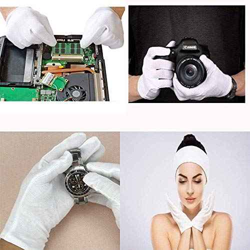 12 Pairs Soft Cotton Gloves - White, Stretchable Lining, Medium Size