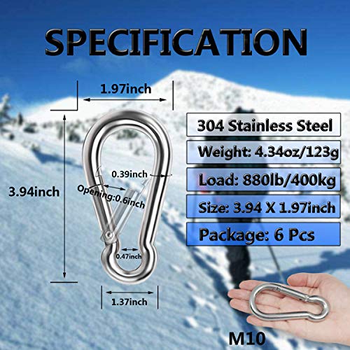 Ekunbuy 4 Inch Heavy Duty Stainless Steel Spring Snap Hooks (6 Pack) for Hammocks & Outdoor Use