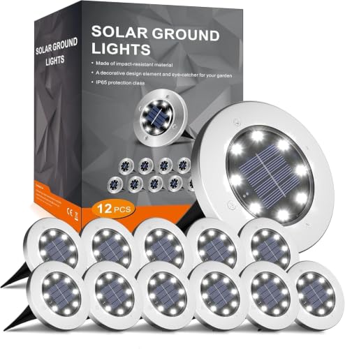 INCX Solar Ground Lights Waterproof Outdoor Garden Lighting - Cold White 12 Pack