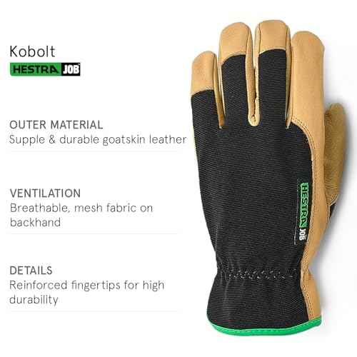 Hestra Job Kobolt Leather Gloves for Landscaping, Construction, Woodworking, and General Multi-Use Protection