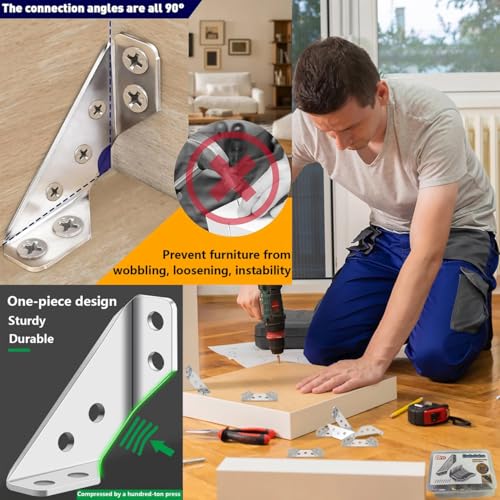 Silver Furniture Corner Connector 20PCS Stainless Steel L Brackets for Wood Shelves Cabinets