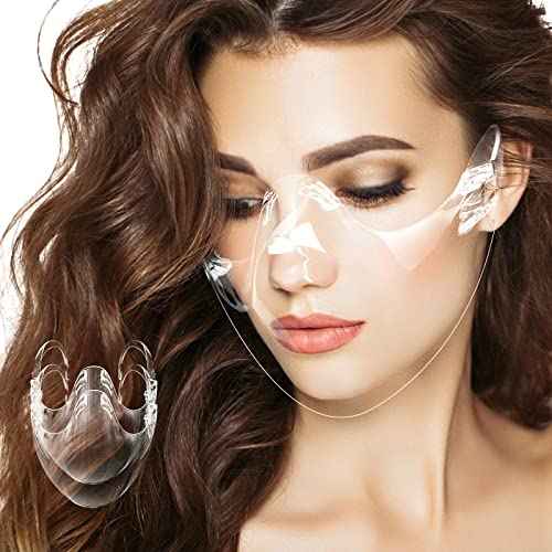 2PCS Transparent Face Shield, Lightweight Anti-Fog Clear Face Mask, Sturdy Breathable Clear Face Shield, Plastic Reusable Protective Face Mask for Men and Women