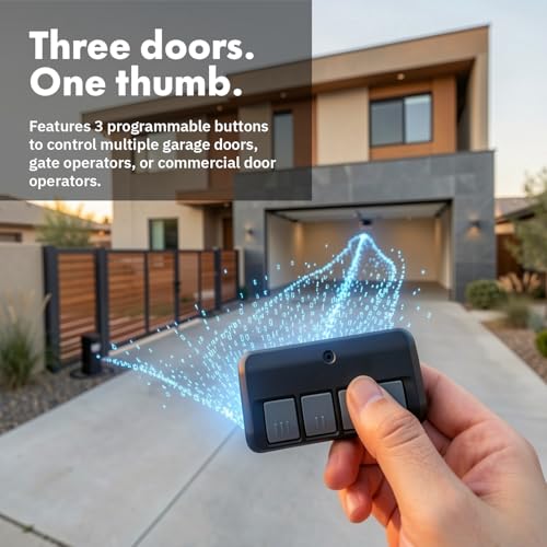 Universal Garage Door Remote 3-Button Visor Model for LiftMaster Craftsman Chamberlain - 120ft Range, Stainless Steel Clip