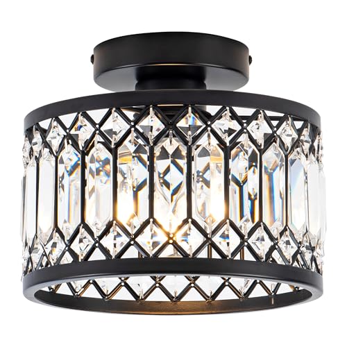 Rpzloila 9-Inch Black Crystal Ceiling Light Fixture Modern Semi-Flush Mount