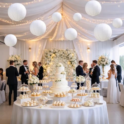 White Paper Lanterns Set of 10 - 4, 6, 8, 10, 12 Inch Hanging Decorations