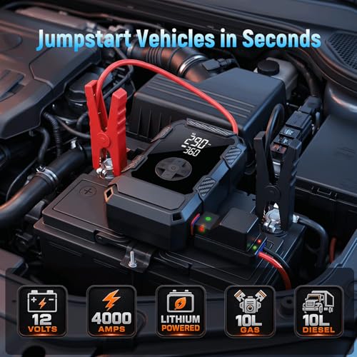 Portable Car Jump Starter with Air Compressor 4000A 150PSI Battery Pack