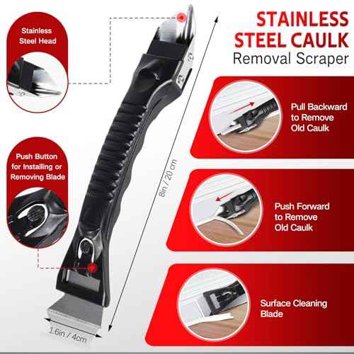 Silicone Caulking Tool Kit, Caulk Remover Tool, Putty Knife Scraper, 3 Glass Glue Corner Scrapers, Grout Removal Tool with Stainless Steel Head for Kitchen Bathroom and Window