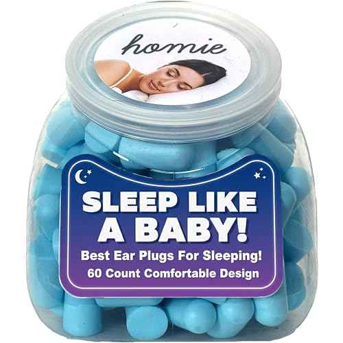 Homie Foam Earplugs for Sleeping, 60 Pair - 33dB Highest NRR, Comfortable Ear Plugs for Sleeping, Snoring, Travel, Concerts, Studying, Loud Noise, Work (Blue, 60 Count)