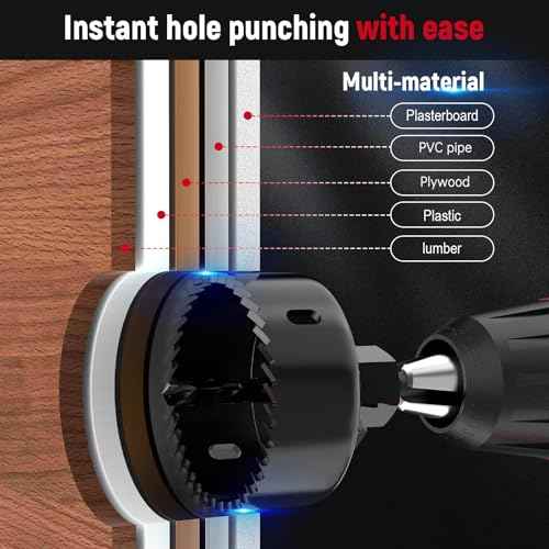 12-Piece Hole Saw Kit, Includes 8 Sizes (3/4" to 2-1/2"), Arbors, Drill Bits, and Hex Key, Ideal for Softwood, Plywood, and PVC (Black)