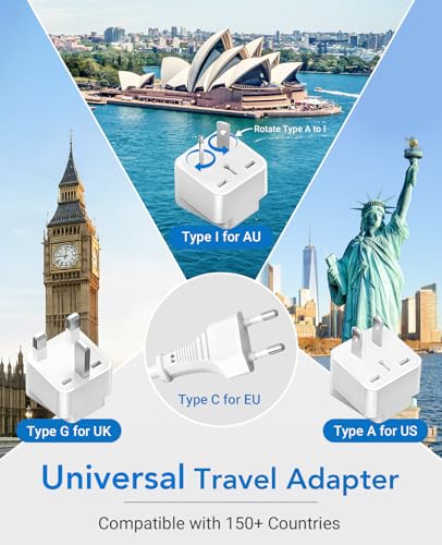 BESTEK White Travel Power Adapter 220V to 110V Converter with 4 USB Ports