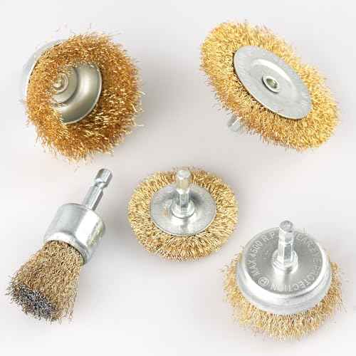 5 Pcs Wire Brush for Drill Set, Brass Wire Wheel for Drill, 1/4 Inch Hex Shank, Wire Brushes for Cleaning Rust for Drill
