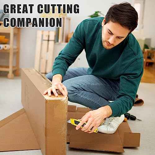 DIYSELF 4 Pack Retractable Box Cutters, Utility Knives with 10 Blades, Heavy Duty for Cardboard, Carpet, Paper