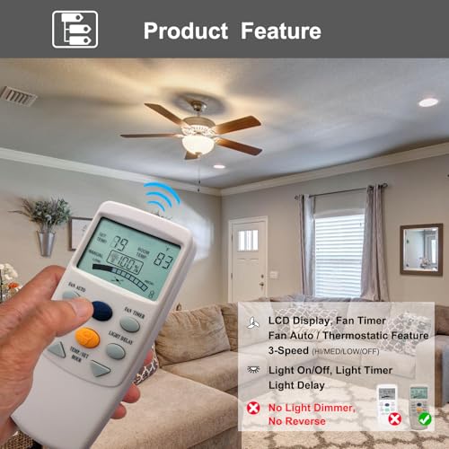 CENMING Replacement Remote for Hampton Bay FAN-9T FAN TIMER 3-Speed LCD No Light Dimmer
