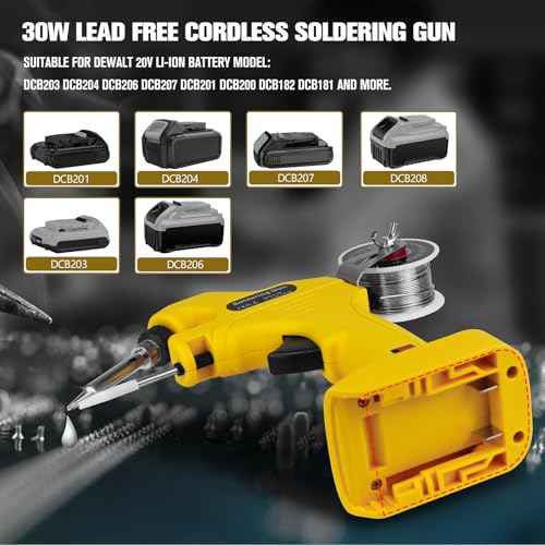 Cordless Soldering Iron Kit for Dewalt 20V Max Battery, 30W Soldering Gun 30s Quick Preheat Soldering Iron with 50g 0.04" Solder Wire& 5pcs Solder Tips for Electronics,Circuit Boards,Jewelry Making