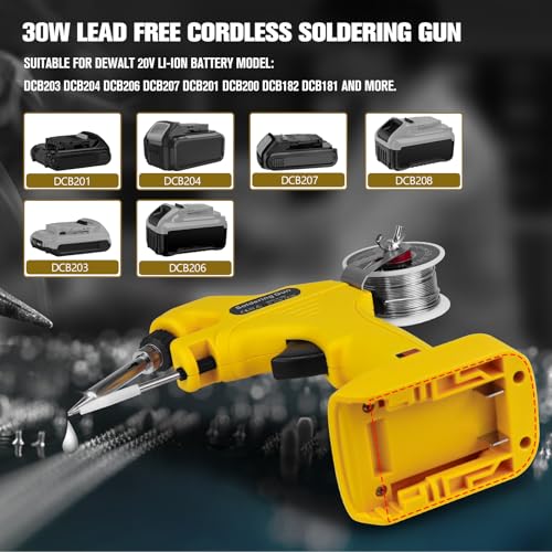 Cordless Soldering Iron Kit for Dewalt 20V Max Battery, 30W Soldering Gun 30s Quick Preheat Soldering Iron with 50g 0.04" Solder Wire& 5pcs Solder Tips for Electronics,Circuit Boards,Jewelry Making
