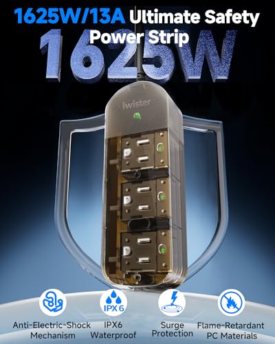Iwister 5FT Weatherproof Outdoor Power Strip with 3 AC Outlets and Surge Protection
