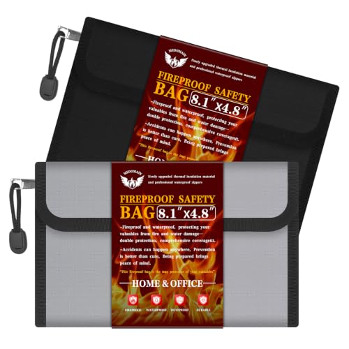 MEDOMAIN 8.1”×4.8” Silver & Black Fireproof Waterproof Document Bag 2-Pack