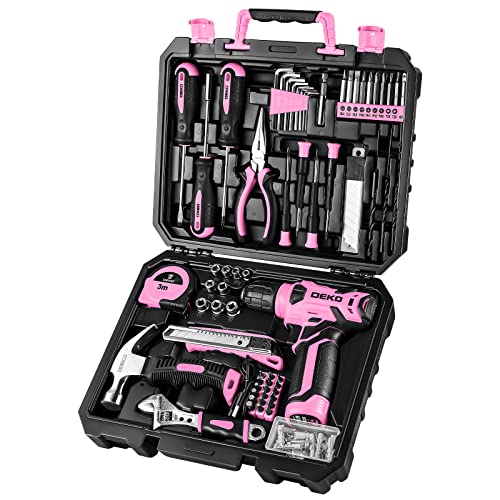 Pink Cordless Drill Set with 126 Pieces - 8V Power Hand Tool Kit for Women