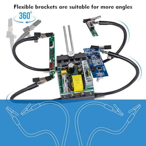 Helping Hands Soldering,HANDSKIT Soldering Helping Hands Stand Holder Adjustable PCB Holder with 4 Flexible Gooseneck Arms Clamp Circuit Board Holder Third Hand Soldering Station Tool with Clips