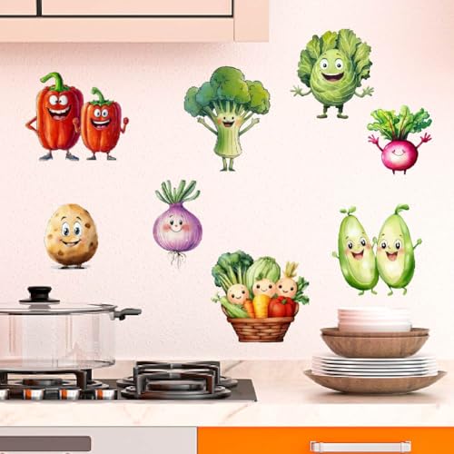 SUPERDANT Cartoon Vegetables Wall Decor Food Wall Sticker Kitchen Art Murals Stickers Restaurant Decor Peel and Stick Adhesive Sticker for Kitchen Restaurant Dining Room Nursery Decoration