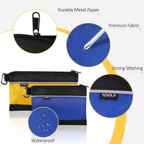4 Pack Tool Pouch, Small Tool Bag with Zipper, 1680D Oxford Waterproof Multipurpose Tool Pouches with Carabiner for Men Tools, Travel Accessary, Stationary, Gadgets Storage Organizer, PSGJD-X4