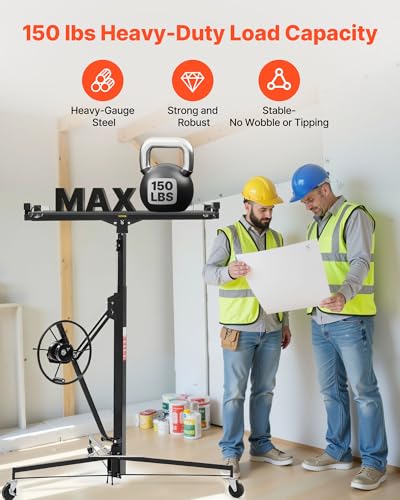 VEVOR 11ft Heavy-Duty Drywall Lift with Black Finish - 150 lbs Capacity, Adjustable & Mobile Sheetrock Hoist