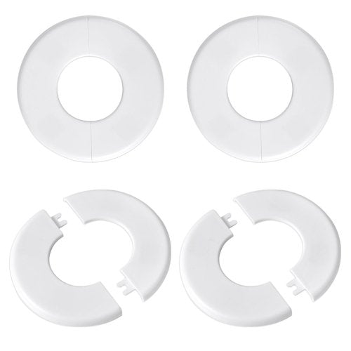 4 Pcs Faucet Escutcheons, Self-Adhesive ABS Round Wall Split Flange Plumbing Cover Plates for Kitchen Bathroom Toilet 2in Diameter Pipe Faucet Trim Fittings (White)