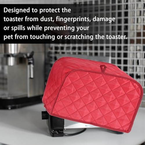 LXUEJIE 2-Slice Toaster Cover - Red Quilted Dust Shield for Kitchen Appliances