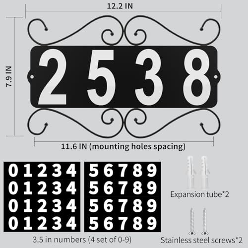 Black Metal Address Plaque with House Number - Waterproof Outdoor Home Sign