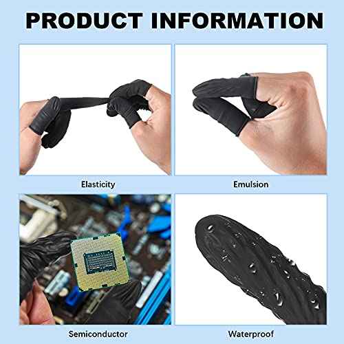 400 Pcs Disposable Latex Finger Cots Protective Fingertips Gloves Black Finger Sleeves Protectors for Industrial, Beauty and More, 2.4 x 0.8 Inch