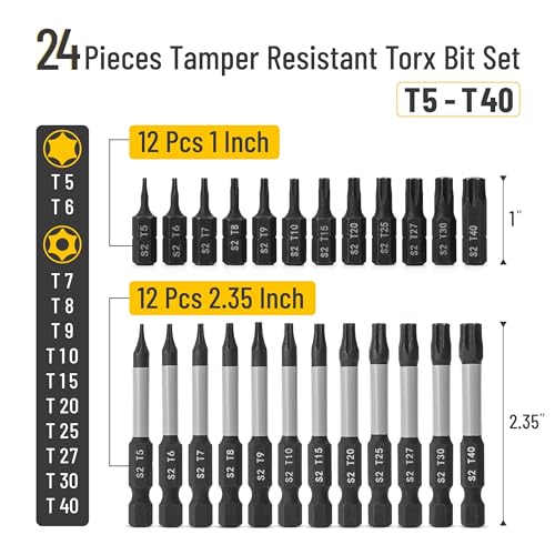 Bates Torx Bit Set, 24pc T5-T40, Tamper Resistant, Security Torx Bits