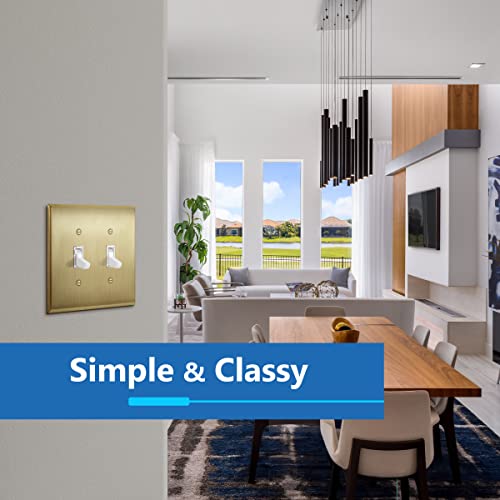 LIDER Brushed Brass 2-Gang Metal Wall Plate for Toggle Switches - Mid-Size