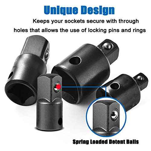 Impact Grade Socket Adapter Extension Set Turns Power Drill Into High Speed Nut Driver,1/4-Inch Hex Shank to Drive for Adapters to Use with Drill Chucks, Sizes 1/4" 3/8" 1/2", Cr-V, 4 Piece