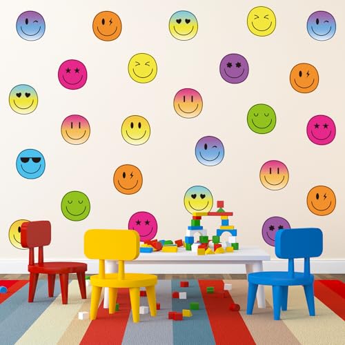 9 Sheets Smile Wall Stickers Colorful Preppy Happy Face PVC Decorative Wall Decals Mural Vinyl Self-Adhesive Decoration for Back to School Home Classroom Office Nursery Party, 7.9 x 11.8 Inch
