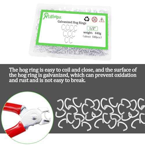 Hog Rings Professional Upholstery 1/2" Galvanized Hog Rings Installation Assortment Kit for Animal Pet Cages¡¢Ropes¡¢Meat Bags& Sausage Casings¡¢Furniture Upholstery£¨600 Count bag-15.5oz£©