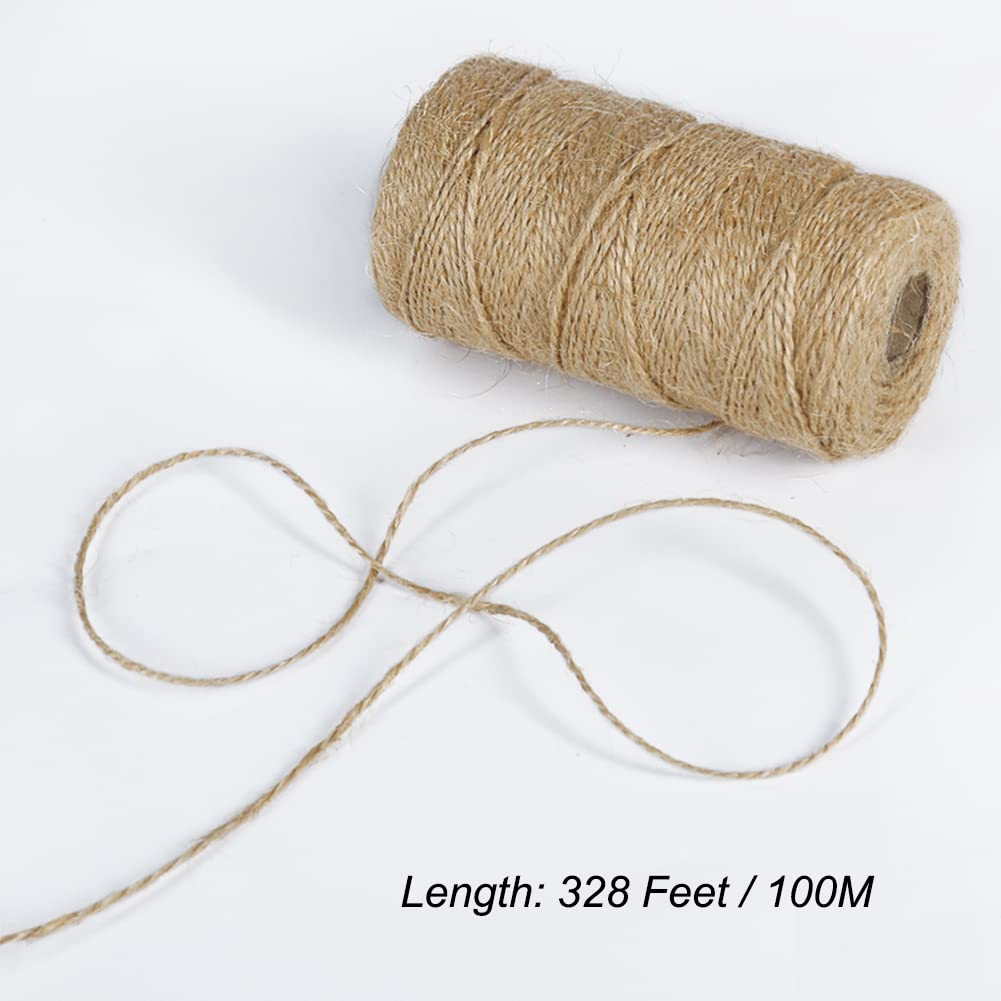 Tenn Well Natural Jute Twine, 656 Feet 1mm Thin Rustic Twine String for Arts & Crafts, Gift Wrapping, Gardening, Wedding, Halloween Decor, Christmas Ornaments (2PCS X 328 Feet)