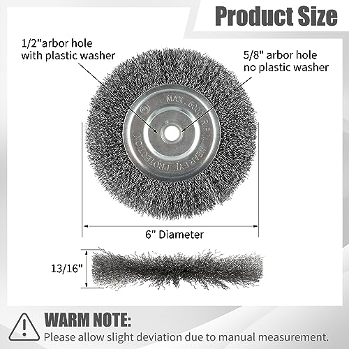 6-Inch Wire Wheel for Bench Grinder, 0.012 Carbon Steel, Bench Grinder Wire Wheel with 1/2" & 5/8" Arbor Hole