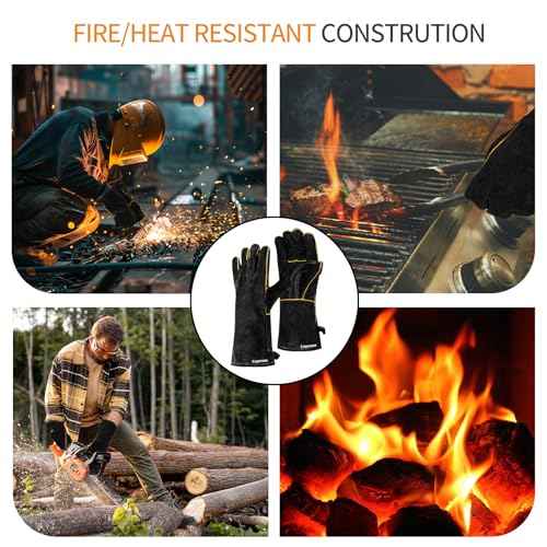 Leather MIG Welding Gloves - Heat Fire Resistant for Welding/Grilling/BBQ/Fireplace/Pot Holders For Oven