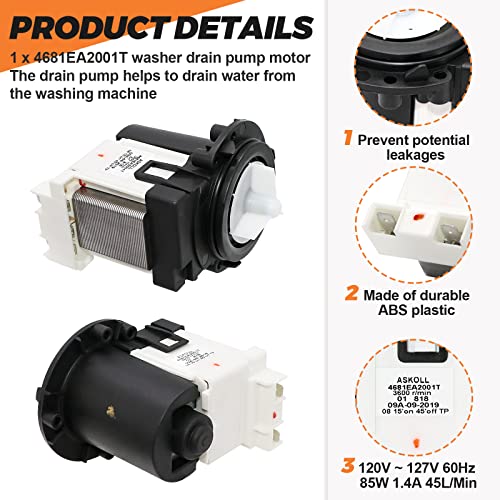 Beaquicy OEM 4681EA2001T Washer Drain Pump for Kenmore/LG WM Series