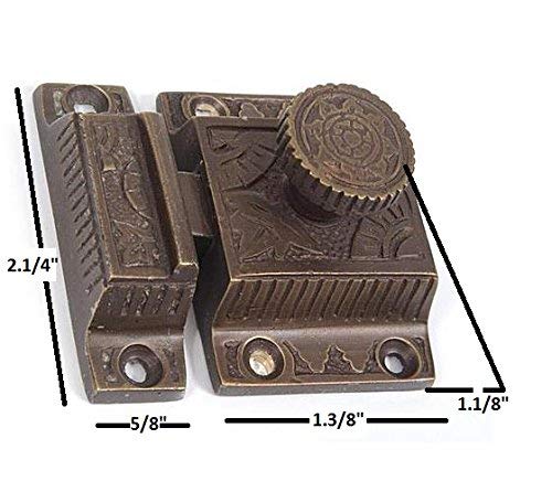 A29 Solid Brass Cabinet Latch, Latch with Flower Knob for Cabinet Closet Kitchen Door Drawer Lock, Handmade Weathered Bronze Finish, Antique Latch