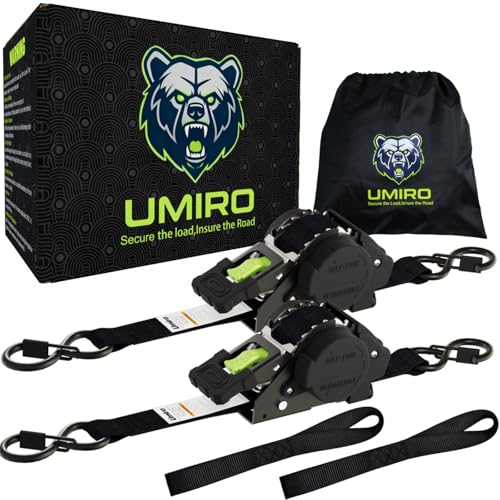 UMIRO Black-Green 2 Pack Heavy Duty 1x12ft Retractable Ratchet Straps for Cargo & Vehicles