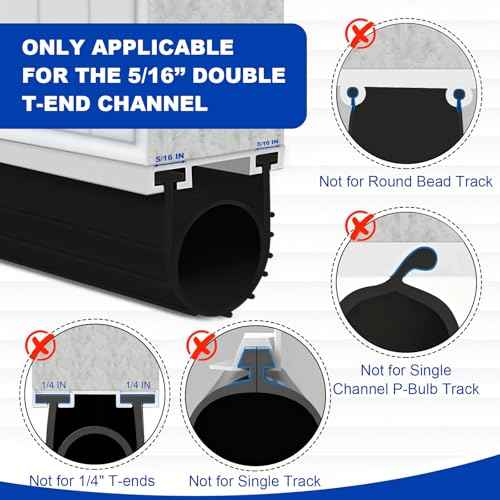 DGSL Garage Door Seals Bottom Rubber Weather Stripping Kit Seal Strip Replacement, Universal Weatherproof Threshold Buffering Sealing Rubber 5/16 Inch T Ends (16 Ft, Black)