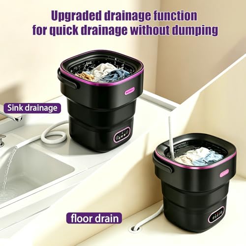 Zeynor 20L Mini Portable Folding Washing Machine Black Purple for Travel & Small Spaces