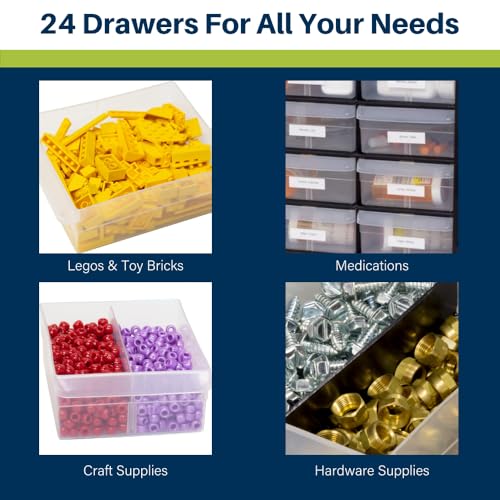 Akro-Mils 24-Drawer Plastic Storage Cabinet, Black, Model 10124, 20x6x16 in, 2-Pack