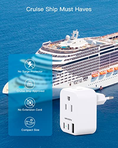 HANYCONY Type C European Travel Plug Adapter US to Europe – Compact 5-in-1 with USB-C & USB Ports for Italy, France, Germany