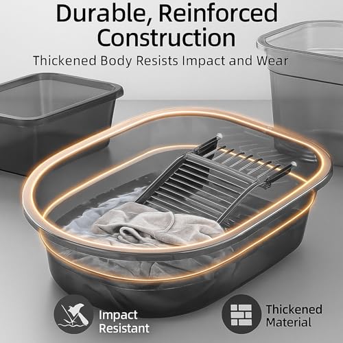 VEMJO Transparent Gray Washboard Basin for Hand Washing Clothes, 16.5 inch